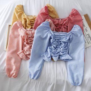 Checker Ruched Crop Top