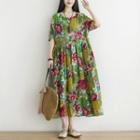 Floral Short-sleeve Dress Green - One Size