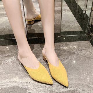 Pointy-toe Knit Block Heel Mules