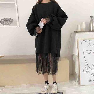 Long-sleeve Midi Lace Dress / Long Pullover