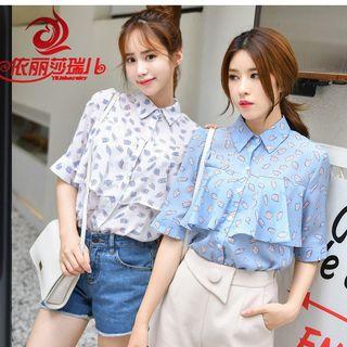 Printed Elbow-sleeve Chiffon Shirt