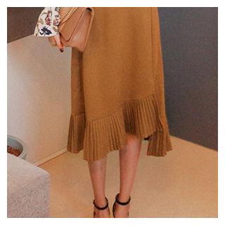 Band-waist Pleated-hem Midi Skirt