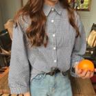 3/4-sleeve Plaid Shirt As Shown In Figure - One Size
