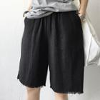 Band-waist Fray-hem Loose-fit Shorts