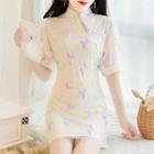 Short-sleeve Sequin Mini A-line Dress