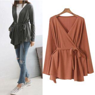 V-neck Open-front Tie-waist Cardigan