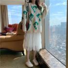 Long-sleeve Loose-fit Sweater / Mesh Tank Dress