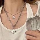Flower Cherry Pendant Layered Stainless Steel Necklace 1pc - Silver - One Size