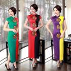 Traditional Chinese Cap-sleeve Paneled Midi Dress