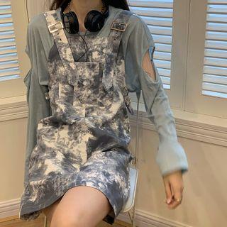 Tie-dyed Jumper Skirt / Cutout Sleeve Plain Top