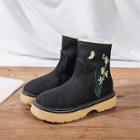 Embroidered Platform Denim Short Snow Boots