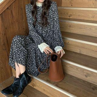 Long-sleeve Floral Print Lace Dress