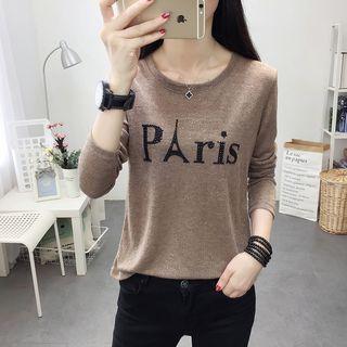 Lettering Glitter Long-sleeve T-shirt