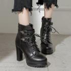 Chunky Heel Lace-up Bucked Short Boots
