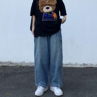 High-waist Denim Straight Leg Saruel Pants