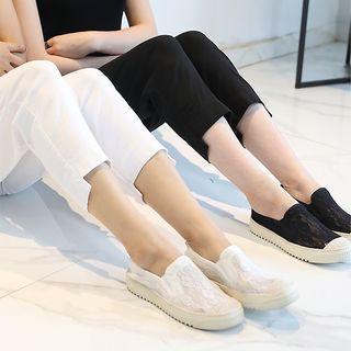 Band-waist Dip-hem Linen Blend Pants