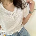 Bow Neck Short-sleeve Top White - One Size