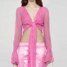 Bell-sleeve Tie-front Mesh Crop Top