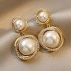 Faux Pearl Drop Earring A1-1-12 - 1 Pair - Gold & White - One Size