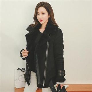 Buckled Trim Faux-shearling Jacket