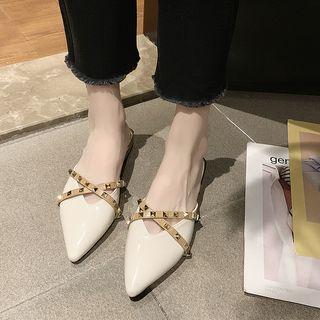 Pointy Toe Low Heel Studded Mules