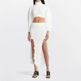 Set: Shirred Cropped Jacket + Midi Pencil Skirt