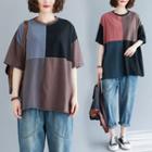 Color Panel Elbow-sleeve T-shirt