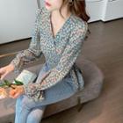 Long-sleeve Floral Wrapped Top