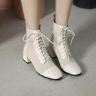 Panel Lace-up Chunky Heel Short Boots