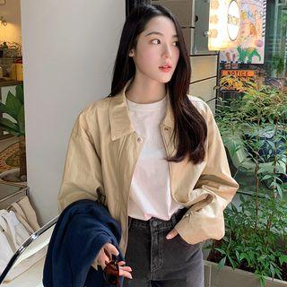 Faux-leather Band-hem Jacket