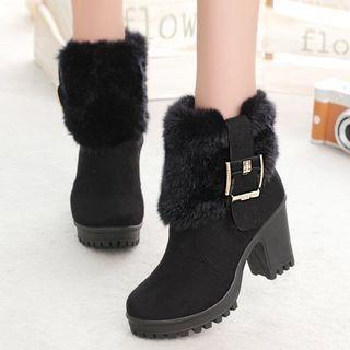 Faux Fur Block-heel Short Boots