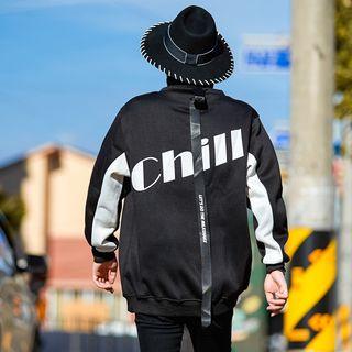 Turtle Neck Lettering Contrast-trim Pullover