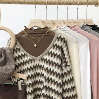 Lettuce Edge Mock-turtleneck Long-sleeve Mesh Top