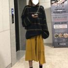 Striped Sweater / Asymmetrical Midi A-line Skirt