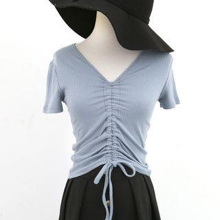 V-neck Drawstring Knit Top