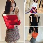 Plain Off Shoulder 3/4 Sleeve Knit Top