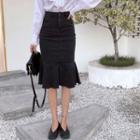 High-waist Ruffle Denim Pencil Skirt