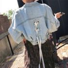 Lace Up Cropped Denim Jacket Denim Blue - One Size