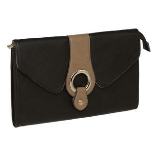 Buckle-accent Clutch Black And Khaki - One Size