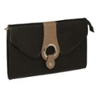 Buckle-accent Clutch Black And Khaki - One Size