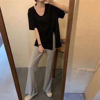 Side-slit Plain T-shirt / Wide Pants