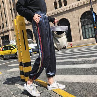 Sequin Trim Wide-leg Pants With Bungee Cord