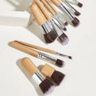 Set Of 11: Wooden Handle Makeup Brush 11 Pcs - Beige Handle - Tube - Silver - One Size