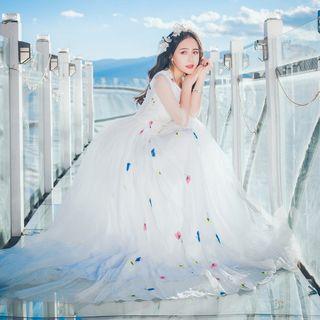 Flower Embroidered 3/4 Sleeve Maxi Dress