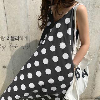 Polka-dot Maxi Swing Dress Black - One Size