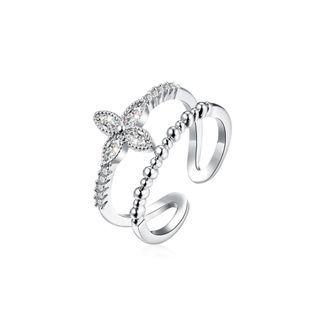 Elegant Simple Flower Cubic Zircon Adjustable Open Ring Silver - One Size