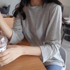 Crew-neck Long-sleeve Slit-hem T-shirt