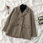 Turtleneck Long-sleeve Top / Plaid Button Blazer