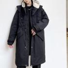 Fleece-hood Oversize Long Jacket