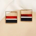 Color Block Square Stud Earring 1 Pair - Red & White & Black - One Size